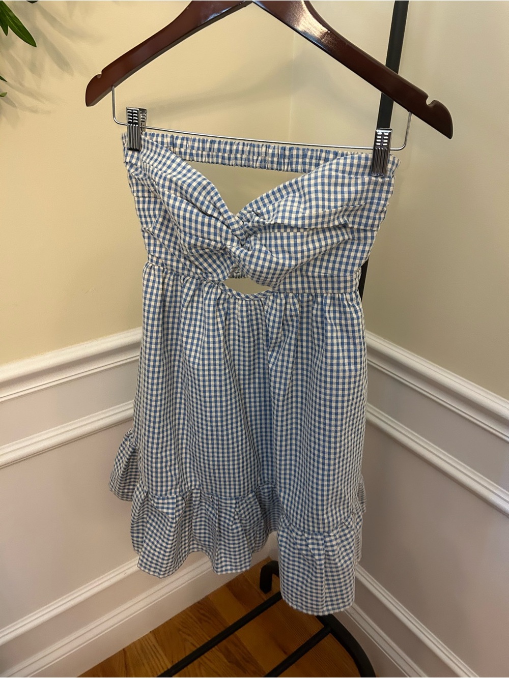 Cotton Candy LA Strapless Blue & White Gingham Dress with Front Twist